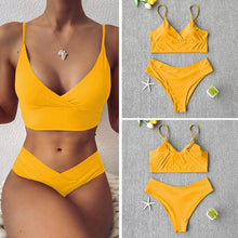 Load image into Gallery viewer, Solid Swimsuit Women Bikini Push Up Women's Crisscross Halter Bandage Bikini Strappy Bottom Swimsuits Swimwear Bikini Set Bathing Suit Two Piece Swim Suit Female