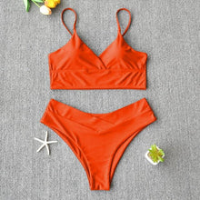 Load image into Gallery viewer, Solid Swimsuit Women Bikini Push Up Women's Crisscross Halter Bandage Bikini Strappy Bottom Swimsuits Swimwear Bikini Set Bathing Suit Two Piece Swim Suit Female