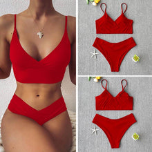 Load image into Gallery viewer, Solid Swimsuit Women Bikini Push Up Women's Crisscross Halter Bandage Bikini Strappy Bottom Swimsuits Swimwear Bikini Set Bathing Suit Two Piece Swim Suit Female