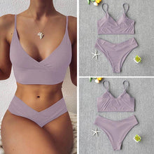 Load image into Gallery viewer, Solid Swimsuit Women Bikini Push Up Women's Crisscross Halter Bandage Bikini Strappy Bottom Swimsuits Swimwear Bikini Set Bathing Suit Two Piece Swim Suit Female