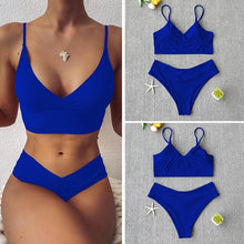 Load image into Gallery viewer, Solid Swimsuit Women Bikini Push Up Women's Crisscross Halter Bandage Bikini Strappy Bottom Swimsuits Swimwear Bikini Set Bathing Suit Two Piece Swim Suit Female