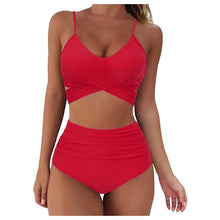 Load image into Gallery viewer, Solid Swimwear Women Top Swimsuit Bikini Solid Push Up High Cut Lace Up Halter Bikini Set Women High Waist Bikini Twist Front Swimsuits Lace Up Bikini Tops 2 Piece Bathing Suits Summer Swimsuit