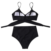 Load image into Gallery viewer, Solid Swimwear Women Top Swimsuit Bikini Solid Push Up High Cut Lace Up Halter Bikini Set Women High Waist Bikini Twist Front Swimsuits Lace Up Bikini Tops 2 Piece Bathing Suits Summer Swimsuit