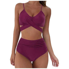 Load image into Gallery viewer, Solid Swimwear Women Top Swimsuit Bikini Solid Push Up High Cut Lace Up Halter Bikini Set Women High Waist Bikini Twist Front Swimsuits Lace Up Bikini Tops 2 Piece Bathing Suits Summer Swimsuit