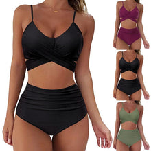 Load image into Gallery viewer, Solid Swimwear Women Top Swimsuit Bikini Solid Push Up High Cut Lace Up Halter Bikini Set Women High Waist Bikini Twist Front Swimsuits Lace Up Bikini Tops 2 Piece Bathing Suits Summer Swimsuit