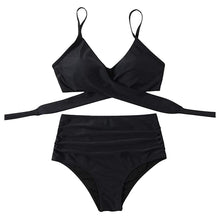 Load image into Gallery viewer, Solid Swimwear Women Top Swimsuit Bikini Solid Push Up High Cut Lace Up Halter Bikini Set Women High Waist Bikini Twist Front Swimsuits Lace Up Bikini Tops 2 Piece Bathing Suits Summer Swimsuit