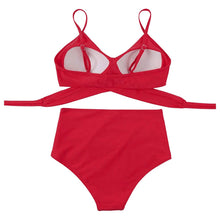 Load image into Gallery viewer, Solid Swimwear Women Top Swimsuit Bikini Solid Push Up High Cut Lace Up Halter Bikini Set Women High Waist Bikini Twist Front Swimsuits Lace Up Bikini Tops 2 Piece Bathing Suits Summer Swimsuit