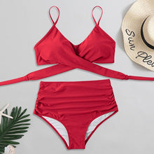 Load image into Gallery viewer, Solid Swimwear Women Top Swimsuit Bikini Solid Push Up High Cut Lace Up Halter Bikini Set Women High Waist Bikini Twist Front Swimsuits Lace Up Bikini Tops 2 Piece Bathing Suits Summer Swimsuit