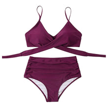 Load image into Gallery viewer, Solid Swimwear Women Top Swimsuit Bikini Solid Push Up High Cut Lace Up Halter Bikini Set Women High Waist Bikini Twist Front Swimsuits Lace Up Bikini Tops 2 Piece Bathing Suits Summer Swimsuit