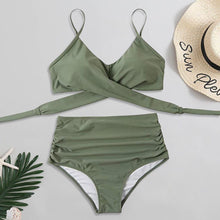 Load image into Gallery viewer, Solid Swimwear Women Top Swimsuit Bikini Solid Push Up High Cut Lace Up Halter Bikini Set Women High Waist Bikini Twist Front Swimsuits Lace Up Bikini Tops 2 Piece Bathing Suits Summer Swimsuit