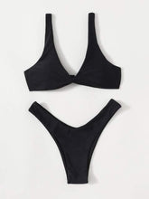 Load image into Gallery viewer, Solid Tie Bikini Padded Bra High Leg Bandage Push Up Bikini Set Brazilian Swimsuit Women Swimwear Rib Bikini Set High Cut Spaghetti Strap Two Piece Swimsuit Bathing Suit