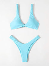 Load image into Gallery viewer, Solid Tie Bikini Padded Bra High Leg Bandage Push Up Bikini Set Brazilian Swimsuit Women Swimwear Rib Bikini Set High Cut Spaghetti Strap Two Piece Swimsuit Bathing Suit