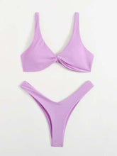 Load image into Gallery viewer, Solid Tie Bikini Padded Bra High Leg Bandage Push Up Bikini Set Brazilian Swimsuit Women Swimwear Rib Bikini Set High Cut Spaghetti Strap Two Piece Swimsuit Bathing Suit
