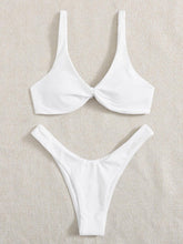 Load image into Gallery viewer, Solid Tie Bikini Padded Bra High Leg Bandage Push Up Bikini Set Brazilian Swimsuit Women Swimwear Rib Bikini Set High Cut Spaghetti Strap Two Piece Swimsuit Bathing Suit