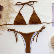 Load image into Gallery viewer, Solid Triangle Bikini Swimwear Women Bandage Backless Two Pieces Swimsuit Women Beachwear Set Women's Halter Triangle Bikini Thong Bottom Cheeky Two Piece Swimsuits