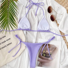 Load image into Gallery viewer, Solid Triangle Bikini Swimwear Women Bandage Backless Two Pieces Swimsuit Women Beachwear Set Women's Halter Triangle Bikini Thong Bottom Cheeky Two Piece Swimsuits