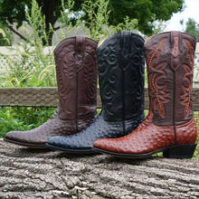 Load image into Gallery viewer, Men's Black Ostrich Print Cowboy Boots (H7002)