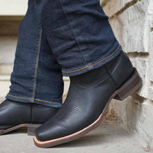 Load image into Gallery viewer, Black Square Toe Leather Cowboy Boots H4002