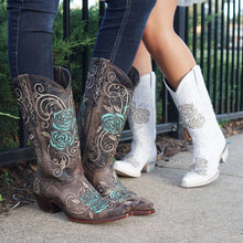 Load image into Gallery viewer, Turquoise Rose Inlayed Women's Cowgirl Boots (M50032)