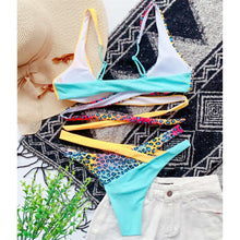 Load image into Gallery viewer, Splicing Bikini Female Swimsuit Two Piece Bikini Swimsuit for Women High Waist Crisscross Halter Wrap Bathing Suits with Bikini Bottom Women Swimwear Two-piece Bikini set Asymmetric Mid Waist Bather Bathing Suit Swim