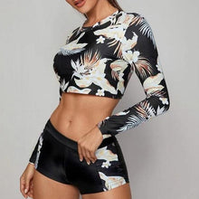 Load image into Gallery viewer, Sport Solid Color Athletic Bikinis Set Women's Two Piece Swimsuits Tie Knot Padded Push Up Modern Bikini Sets Women High Waist Swimsuit Rope Bow Bikini Set With Long Sleeves Bathing Suits