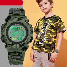 Load image into Gallery viewer, Sports Military Kids Digital Watches Student Childrens Watch Fashion Luminous Led Alarm Camouflage Green Waterproof Digital Sport Watches For Kids Birthday Presents Gifts