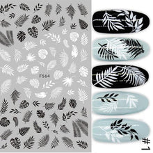 Load image into Gallery viewer, Spring Abtract Stripe Lines Flower Leaves 3D Nail Sticker Black White Butterfly Transfer Decals Slider Nail Art Decoration Decals Sticker For Pretty Girl Self-Adhesive Nail Decals Designer Nail Stickers for Acrylic Nail Art Decals Water Transfer Nail