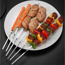 Load image into Gallery viewer, Stainless Steel Barbeque Skewer Storage Tube Reusable Grill Sticks Flat BBQ Fork BBQ Utensil Kitchen Outdoor Camping Accessories Kebab Skewers with Portable Metal Storage Tube Reusable for Grilling Barbecue Kitchen Party and Outdoor Cooking