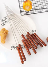 Load image into Gallery viewer, Stainless Steel Barbeque Stick with Wooden Handle Round Barbeque Pin Flat Barbeque Lamb Skewer Barbeque Stick Anti Scald Long Grilling Kebab Skewers Reusable BBQ Sticks for Outdoor Camping Outings Cooking