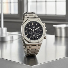 Load image into Gallery viewer, Stainless Steel Chronograph Watch- ChronoLunar Black Dial by Dapper Watches