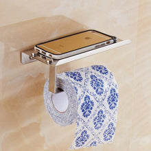 Load image into Gallery viewer, Stainless Steel Toilet Paper Holder Bathroom Wall Mount Paper Phone Holder Shelf Towel Roll Shelf Accessories Bathroom Tissue Roll Holder With Phone Shelf Stainless Steel Tissue Paper Dispenser Brushed Finished Wall Mount