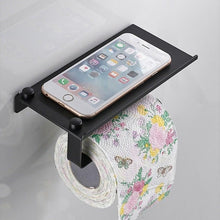 Load image into Gallery viewer, Stainless Steel Toilet Paper Holder Bathroom Wall Mount WC Paper Phone Holder Shelf Towel Roll shelf Accessories Toilet Paper Holder With Phone Shelf Aluminum Bathroom Accessories Tissue Roll Dispenser Storage Rack, Wall Mounted Modern Paper Towel Adapter