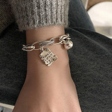 Load image into Gallery viewer, Sterling Silver Simple Heart Ball Letter Square Bracelet Fashion Unique Design Retro Couple Heart Cute Couple Charms Chain Bracelet Adjustable Layered Metal Link Bracelet For Women Girls