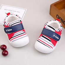 Load image into Gallery viewer, Striped baby toddler shoes non-slip soft bottom velcro