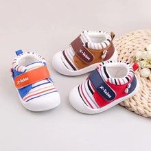 Load image into Gallery viewer, Striped baby toddler shoes non-slip soft bottom velcro
