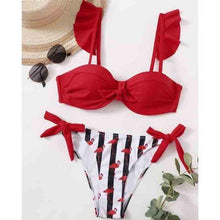 Load image into Gallery viewer, Striped Lace Ruffle Push Up Women Swimsuit Female Swimwear Bra Cup Bikini Set High Cut Bathing Suit Women Two Piece Swimsuits Push Up Bikini Sets Bathing Suits Ruffle Bikini Tops With Bottoms For Teen Girls
