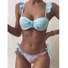 Load image into Gallery viewer, Striped Lace Ruffle Push Up Women Swimsuit Female Swimwear Bra Cup Bikini Set High Cut Bathing Suit Women Two Piece Swimsuits Push Up Bikini Sets Bathing Suits Ruffle Bikini Tops With Bottoms For Teen Girls