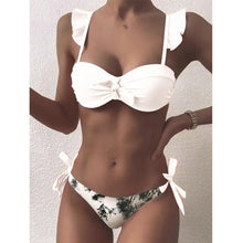 Load image into Gallery viewer, Striped Lace Ruffle Push Up Women Swimsuit Female Swimwear Bra Cup Bikini Set High Cut Bathing Suit Women Two Piece Swimsuits Push Up Bikini Sets Bathing Suits Ruffle Bikini Tops With Bottoms For Teen Girls
