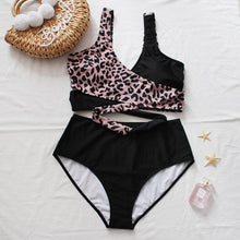Load image into Gallery viewer, Striped Plus Size Women 2 Pieces Bikini Women's Plus Size Bathing Suits Two Piece High Cut Bikini Sets Waist Swimsuits Swimwear Large Size Swimsuit Off Shoulder High Waist Bathing Suit High Cut Swimwear