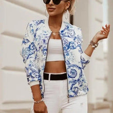 Load image into Gallery viewer, Stunning Flower Print Long Sleeve Women's Bomber Jacket Fashionable Zipper Up Vintage Coat Tops Elegant Slim Basic Ladies Jackets Outwear