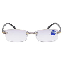Load image into Gallery viewer, Stylish Fashionable Blue Light Blocking Rimless Reading Glasses Women Men Simple Modern Square Frameless Diopters Glasses Frameless Reading Glasses Blue Light Blocking Rimless Computer Reader Lightweight Anti Glare Filter Eyeglasses
