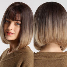 Load image into Gallery viewer, Stylish Light White Blonde Ombre Short Bob Wigs for Women Synthetic Straight Hair Wig Natural Cosplay Party Middle Part Wigs Wigs For Black Women Gifts for Bestfriends