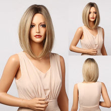 Load image into Gallery viewer, Stylish Light White Blonde Ombre Short Bob Wigs for Women Synthetic Straight Hair Wig Natural Cosplay Party Middle Part Wigs Wigs For Black Women Gifts for Bestfriends