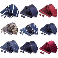 Load image into Gallery viewer, Stylish Silk Necktie With Pocket Square And Matching Cufflinks Set For Men Retro Formal Wear Necktie Set For Men
