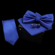 Load image into Gallery viewer, Stylish Solid Color Polyester Tie Bowtie Handkerchief Cufflinks Set For Men Butterfly Wedding Party Necktie Men's Fashion Bowtie