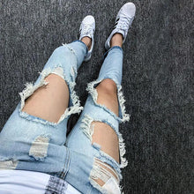 Load image into Gallery viewer, Summer Big Ripped Oversized Jeans Men's Cropped Jeans Men's Trendy K-style Beggar Scrape Cropped Ripped Pants
