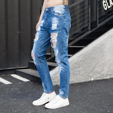 Load image into Gallery viewer, Summer Big Ripped Oversized Jeans Men's Cropped Jeans Men's Trendy K-style Beggar Scrape Cropped Ripped Pants
