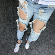 Load image into Gallery viewer, Summer Big Ripped Oversized Jeans Men's Cropped Jeans Men's Trendy K-style Beggar Scrape Cropped Ripped Pants