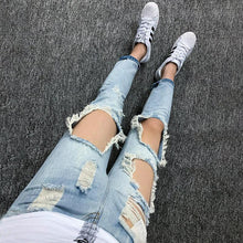 Load image into Gallery viewer, Summer Big Ripped Oversized Jeans Men's Cropped Jeans Men's Trendy K-style Beggar Scrape Cropped Ripped Pants
