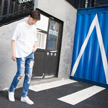 Load image into Gallery viewer, Summer Big Ripped Oversized Jeans Men's Cropped Jeans Men's Trendy K-style Beggar Scrape Cropped Ripped Pants